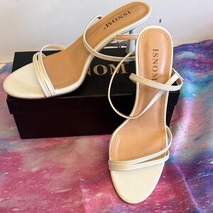 Insomi White Strappy Mid-Heel Sandals